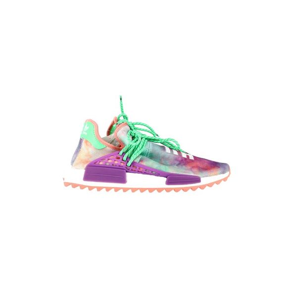 Pharrell x Adidas NMD Hu Trail Holi Sneakers in Flash Green and Lab Purple